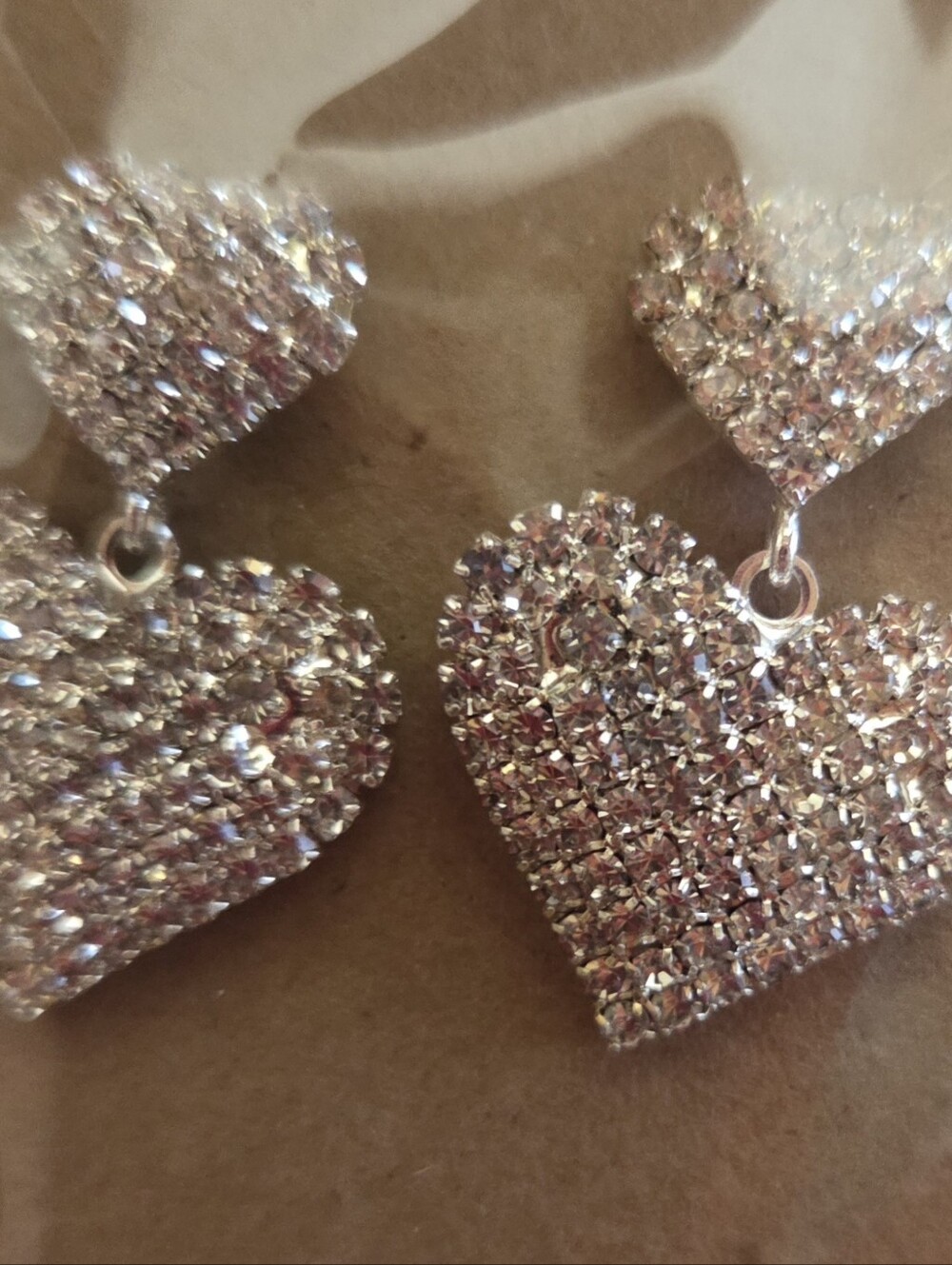 Crystal Heart Drop Earrings - Silver Tone